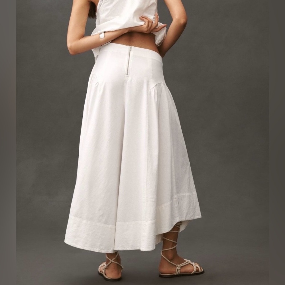 Anthropologie Linen White Extended Waist Gaucho Pants 12 NWT - Picture 4 of 13